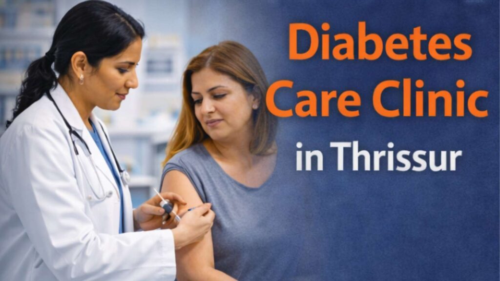 Doctor administering insulin injection to a patient during consultation at a diabetes care clinic in Thrissur
